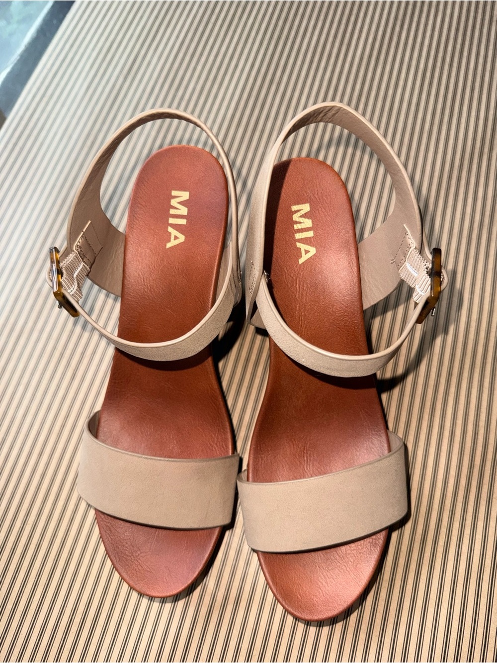 MIA Women's Beige Slingback Wedge Sandals - Picture 5 of 6